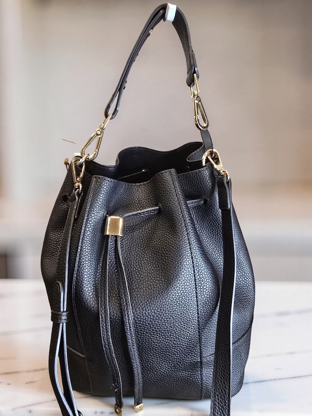 Zara Black Pebbled Drawstring Bucket Bag Crossbody